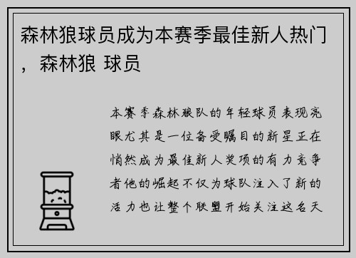 森林狼球员成为本赛季最佳新人热门，森林狼 球员